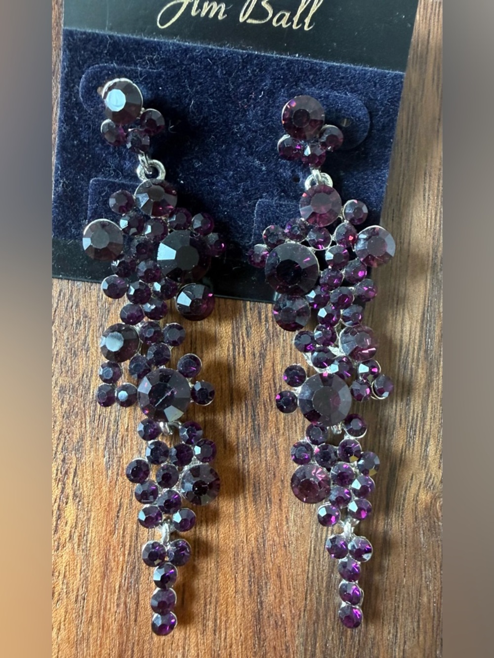 Jim Ball Purple Crystal Cascade Dangle Long Prom Dance Earrings for Women